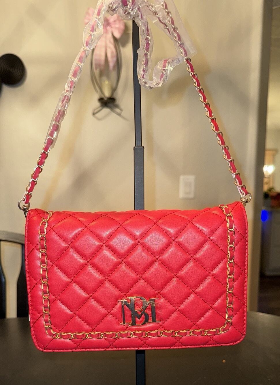 NWT Badgley Mischka Big Diamond Red Quilted Crossbody Bag